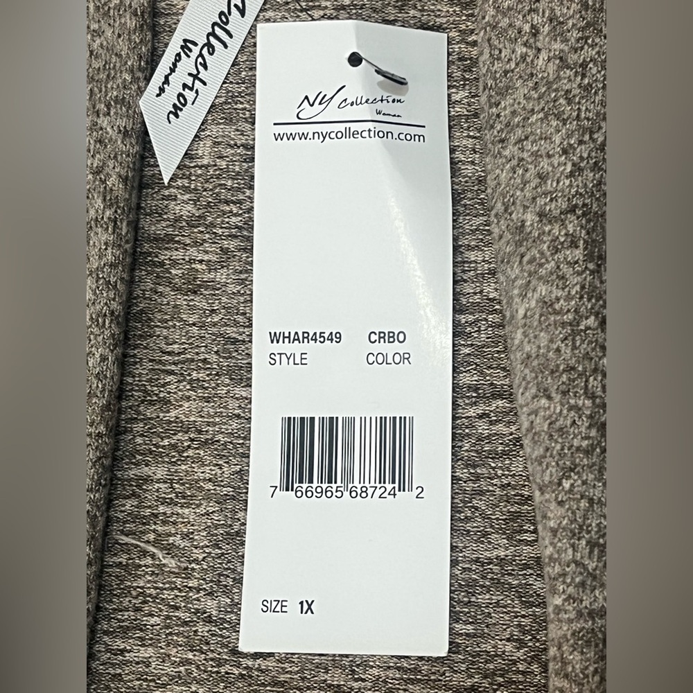 NY Collection Women’s Brown Caribou Color Sleeveless Open Cardigan Size 1X - Picture 6 of 16